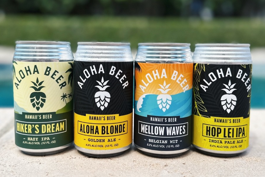 ALOHA BEER「アロハブロンド」「ホップレイIPA」「ハイカ-ズドリ-ム ヘイジ-IPA」「メロ-ウェ-ブス」