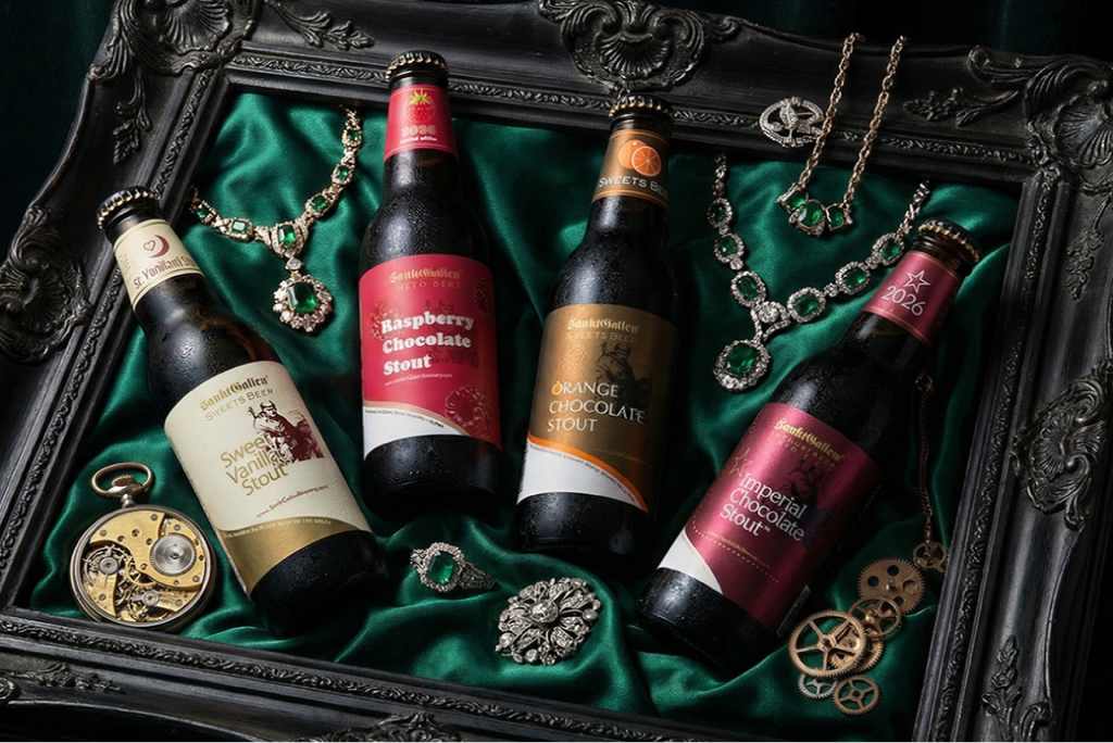 サンクトガーレン「インペリアルチョコレートスタウト」「ラズベリーチョコレートスタウト」「オレンジチョコレートスタウト」「スイートバニラスタウト バレンタインラベル」
